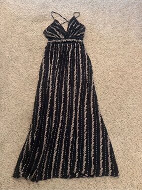 Women’s Black and Silver Striped Maxi Dress